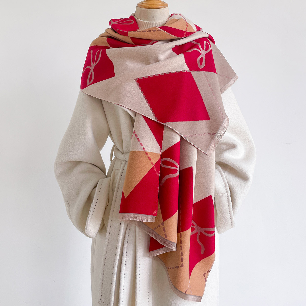 Cashmere Pashmina Wrap - ผ้าพันคอแคชเมียร์เทียมสำหรับผู้หญิง ผ้าคลุมไหล่หนานุ่มพิมพ์ลายฤดูหนาว ผ้าพันคอสองด้าน ผ้าคลุมไหล่คริสต์มาส ผ้าห่มขนาดใหญ่
