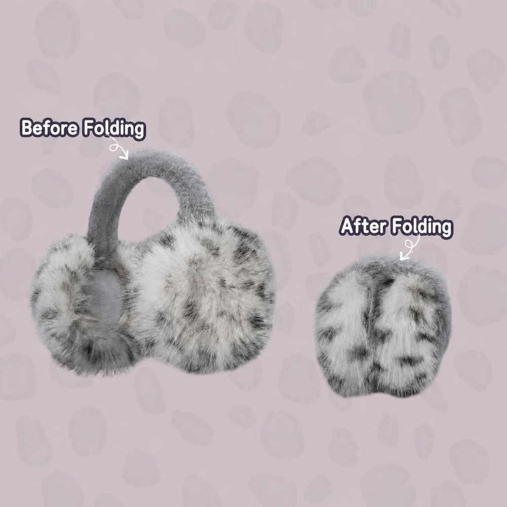 Earmuffs Foldable - ที่ปิดหูขนเฟอร์เทียมกันลมสไตล์วินเทจ นุ่มสบายต่อผิว ที่ปิดหูแบบพับได้ ลายเสือดาว สำหรับผู้หญิง