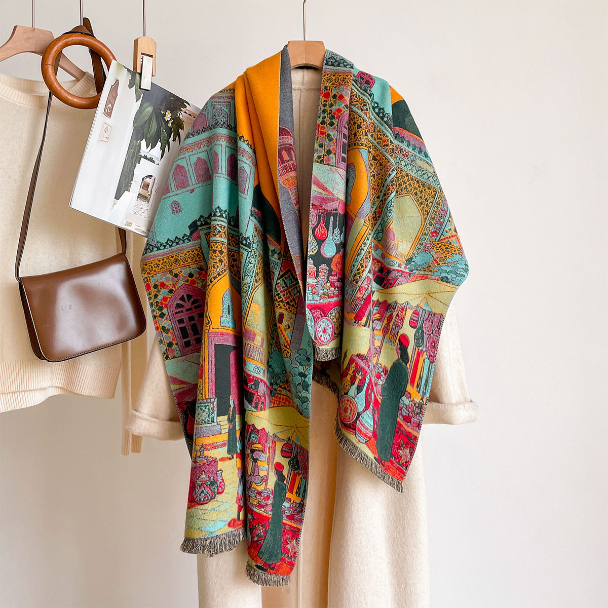 Cashmere Pashmina Wrap - ผ้าพันคอแคชเมียร์เทียมสำหรับผู้หญิง ผ้าคลุมไหล่สองด้าน ผ้าพันคอหนา อุ่น สำหรับฤดูหนาว ผ้าพันคอขนาดใหญ่