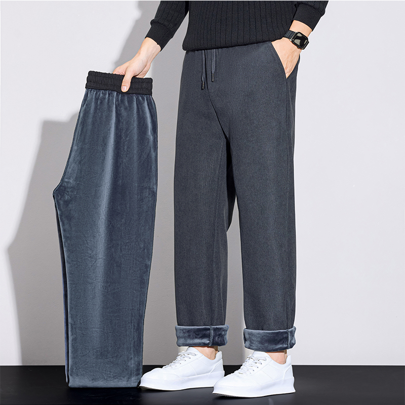 Corduroy Pant Warm - กางเกงขายาวผู้ชายผ้าลูกฟูกบุขนสำหรับฤดูหนาว แฟชั่นธุรกิจคลาสสิก หนา อบอุ่น ทรงขากระบอกตรง กางเกงลำลองมีเชือกผูกเอว