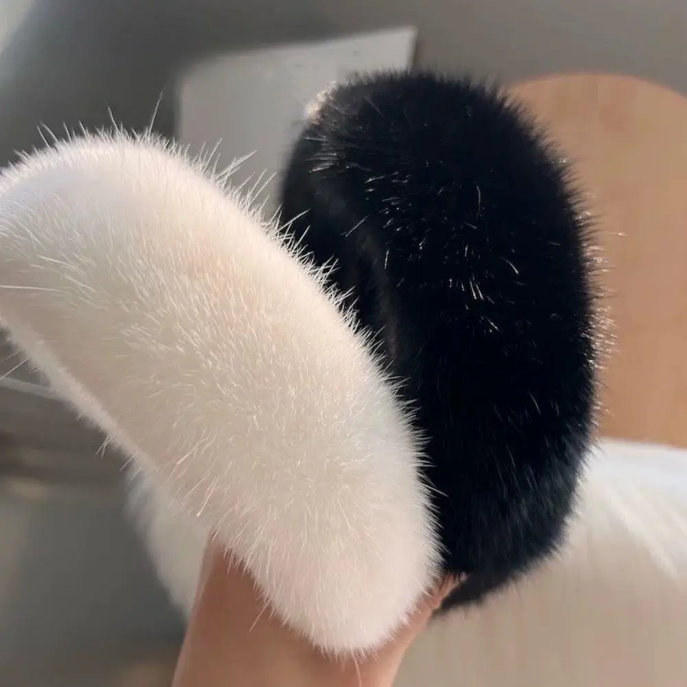 Winter Headband Fleece - ที่คาดผมขนมิงค์สีพื้น ฤดูใบไม้ร่วง ฤดูหนาว 2025 สไตล์เกาหลี ขนฟู