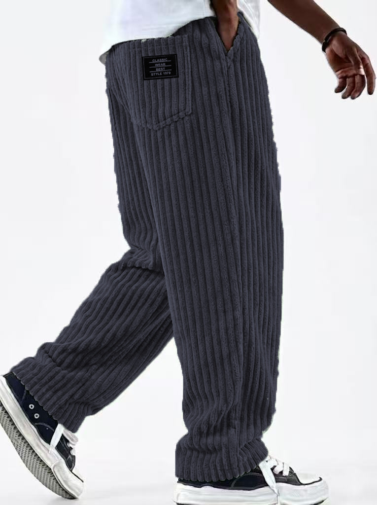 Corduroy Pant Warm - กางเกงคอร์ดูรอยฤดูหนาวสำหรับผู้ชาย แฟชั่นใหม่ สีพื้น บุขนหนา ทรงโอเวอร์ไซส์ กางเกงฮาเร็ม