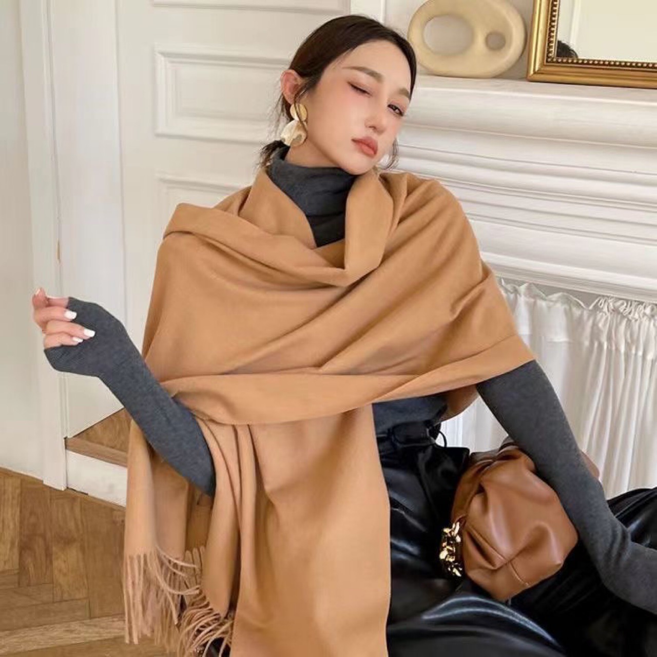 ใหม่ผ้าพันคอสีดำแคชเมียร์ผู้หญ - Wool Scarf Men บทวิจารณ์และราคา